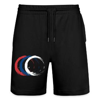 Serbia - Stanley/Stella Trainer Unisex Organic Jogging Shorts - black - Front - Nik (191cm) & Marisol (170cm)