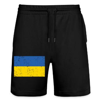 Drapeau de l’Ukraine en détresse - Short de jogging bio TRAINER Stanley/Stella unisexe - noir - Devant - Nik (191cm) & Marisol (170cm)