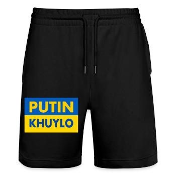 putin khuylo - Stanley/Stella Trainer Unisex Organic Jogging Shorts - black - Front - Nik (191cm) & Marisol (170cm)
