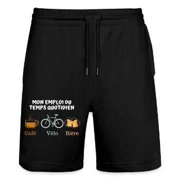 Café vélo bière 5 - Short de jogging bio TRAINER Stanley/Stella unisexe - noir - Devant - Nik (191cm) & Marisol (170cm)