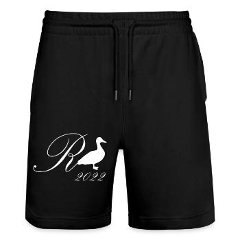 Rente - 2022 - Ente - Ruhestand Geschenk - Stanley/Stella Unisex Bio Joggingshorts Trainer  - Schwarz - Vorne - Nik (191cm) & Marisol (170cm)