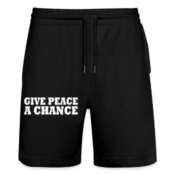Give peace a chance - Stanley/Stella Trainer Unisex Organic Jogging Shorts - black - Front - Nik (191cm) & Marisol (170cm)