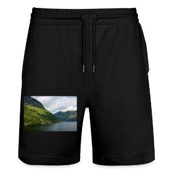 Entrance of the Geiranger fjords near Geiranger - Stanley/Stella Trainer Unisex Organic Jogging Shorts - black - Front - Nik (191cm) & Marisol (170cm)
