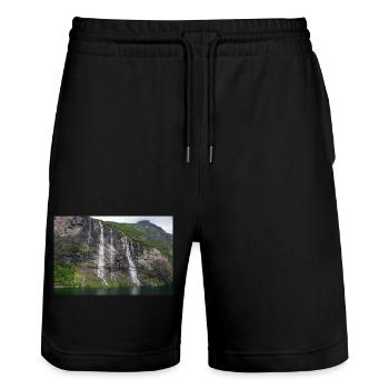 Seven Sisters Waterfall Norway Geiranger - Stanley/Stella Trainer Unisex Organic Jogging Shorts - black - Front - Nik (191cm) & Marisol (170cm)