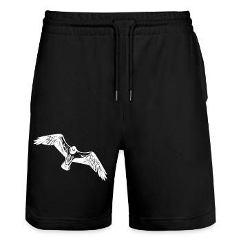 Vintage Seagull in Flight - Stanley/Stella Trainer Unisex Organic Jogging Shorts - black - Front - Nik (191cm) & Marisol (170cm)