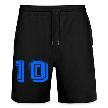 10 JAHRE. 10-jähriges JUBILÄUM. JUBILÄUM 10 JAHRE. 10 - Stanley/Stella Unisex Bio Joggingshorts Trainer  - Schwarz - Vorne - Nik (191cm) & Marisol (170cm)