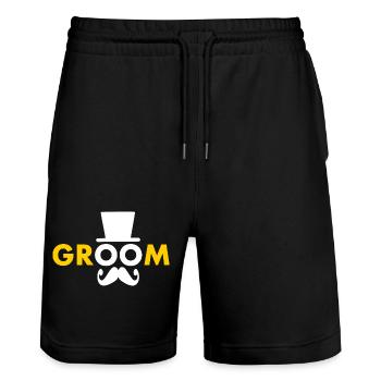 Groom - Stanley/Stella Trainer Unisex Organic Jogging Shorts - black - Front - Nik (191cm) & Marisol (170cm)