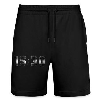 15h30 - C’est l’heure - Short de jogging bio TRAINER Stanley/Stella unisexe - noir - Devant - Nik (191cm) & Marisol (170cm)