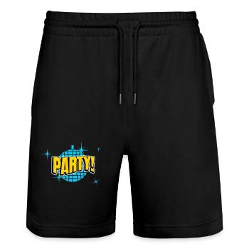 Party Disco Comic Style Bubble Graffiti Lettering - Stanley/Stella Trainer Unisex Organic Jogging Shorts - black - Front - Nik (191cm) & Marisol (170cm)