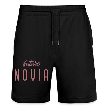 Future Novia Engagement Bridal Shower Wedding - Stanley/Stella Trainer Unisex Organic Jogging Shorts - black - Front - Nik (191cm) & Marisol (170cm)