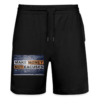 Make Money not Excuses saying lettering Graffiti - Stanley/Stella Trainer Unisex Organic Jogging Shorts - black - Front - Nik (191cm) & Marisol (170cm)