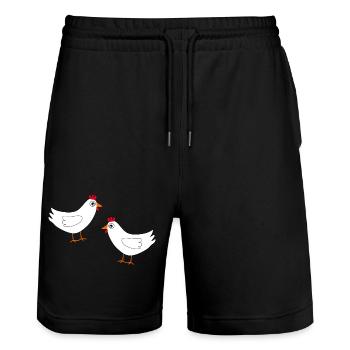 Huhn weiß weiße Hühner Hennen Ostern - Stanley/Stella Unisex Bio Joggingshorts Trainer  - Schwarz - Vorne - Nik (191cm) & Marisol (170cm)