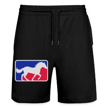 Cheval de sport rouge bleu - Short de jogging bio TRAINER Stanley/Stella unisexe - noir - Devant - Nik (191cm) & Marisol (170cm)