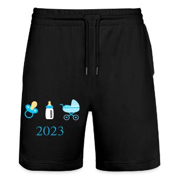Baby 2023 Geburt Junge Vorlage personalisierbar - Stanley/Stella Unisex Bio Joggingshorts Trainer  - Schwarz - Vorne - Nik (191cm) & Marisol (170cm)