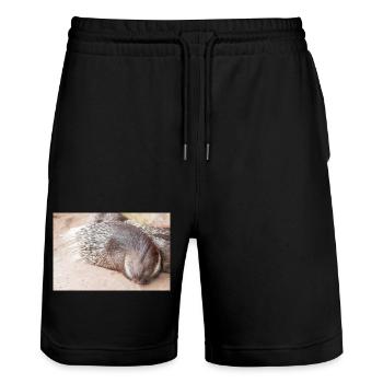 Porcupine als Porky (in german Stachelschwein) - Stanley/Stella Trainer Unisex Organic Jogging Shorts - black - Front - Nik (191cm) & Marisol (170cm)