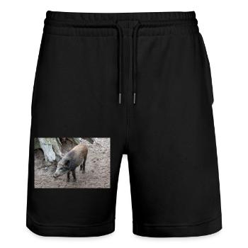 Wild boar (in german Wildschwein) Sus scrofa - Stanley/Stella Trainer Unisex Organic Jogging Shorts - black - Front - Nik (191cm) & Marisol (170cm)