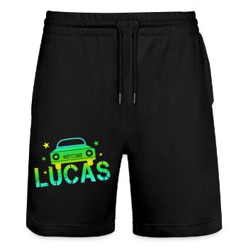 Lucas Geburtstag Lucas - Stanley/Stella Unisex Bio Joggingshorts Trainer  - Schwarz - Vorne - Nik (191cm) & Marisol (170cm)