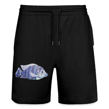 poisson bleu zèbre de mer tilapie zèbre tilapie - Short de jogging bio TRAINER Stanley/Stella unisexe - noir - Devant - Nik (191cm) & Marisol (170cm)