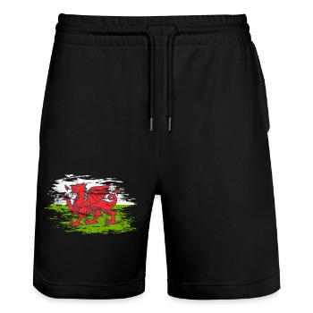 Drapeau du Pays de Galles utilisé - Short de jogging bio TRAINER Stanley/Stella unisexe - noir - Devant - Nik (191cm) & Marisol (170cm)