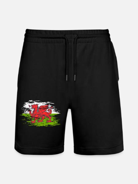 Wales flag used - Stanley/Stella Trainer Unisex Organic Jogging Shorts - black