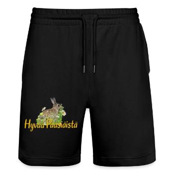 hyvää pääsiäistä Frohe Ostern - Stanley/Stella Unisex Bio Joggingshorts Trainer  - Schwarz - Vorne - Nik (191cm) & Marisol (170cm)