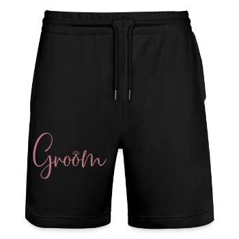Bräutigam Cool Matching Paar Hochzeitsfeier Hochzeit - Stanley/Stella Unisex Bio Joggingshorts Trainer  - Schwarz - Vorne - Nik (191cm) & Marisol (170cm)
