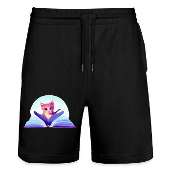 Cat Books Cat Reading Book Kitten Domestic Cat - Stanley/Stella Trainer Unisex Organic Jogging Shorts - black - Front - Nik (191cm) & Marisol (170cm)