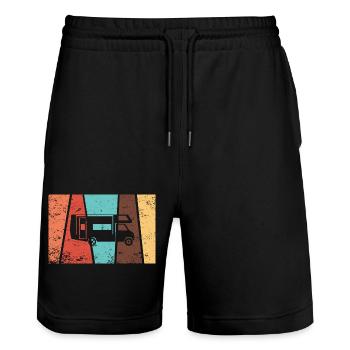 Idée cadeau Camping Retro Vintage - Short de jogging bio TRAINER Stanley/Stella unisexe - noir - Devant - Nik (191cm) & Marisol (170cm)