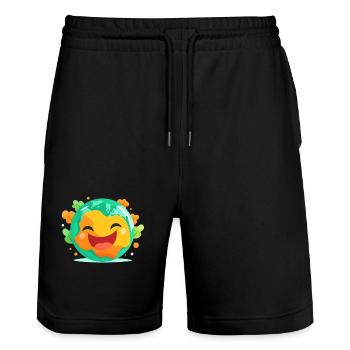 Fröhliche Erde lacht Umwelt Grün Klima - Stanley/Stella Unisex Bio Joggingshorts Trainer  - Schwarz - Vorne - Nik (191cm) & Marisol (170cm)