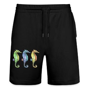 Seahorses - Stanley/Stella Trainer Unisex Organic Jogging Shorts - black - Front - Nik (191cm) & Marisol (170cm)