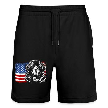 Landseer America Flag Dog Dogs Wilsigns - Stanley/Stella Trainer Unisex Organic Jogging Shorts - black - Front - Nik (191cm) & Marisol (170cm)