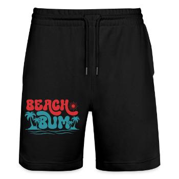Beach Bum, Sommer Sonne Urlaub Strand Palmen Meer - Stanley/Stella Unisex Bio Joggingshorts Trainer  - Schwarz - Vorne - Nik (191cm) & Marisol (170cm)