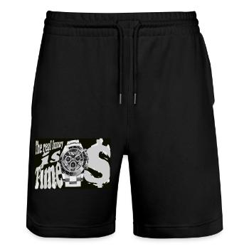 The real luxury is time - Stanley/Stella Trainer Unisex Organic Jogging Shorts - black - Front - Nik (191cm) & Marisol (170cm)