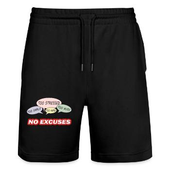 logo quote NO EXCUSES - Short de jogging bio TRAINER Stanley/Stella unisexe - noir - Devant - Nik (191cm) & Marisol (170cm)