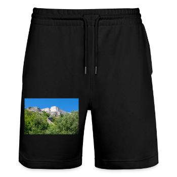Knin Fortress (Kninska tvrđava) Croatia - Stanley/Stella Trainer Unisex Organic Jogging Shorts - black - Front - Nik (191cm) & Marisol (170cm)