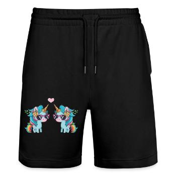 unicorn love - Stanley/Stella Unisex Bio Joggingshorts Trainer  - Schwarz - Vorne - Nik (191cm) & Marisol (170cm)
