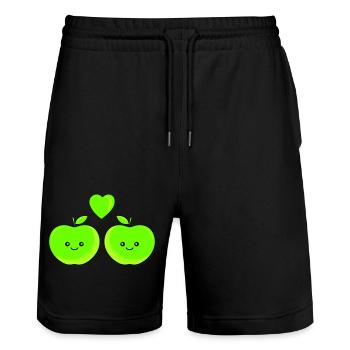 Apple Love - Stanley/Stella Trainer Unisex Organic Jogging Shorts - black - Front - Nik (191cm) & Marisol (170cm)