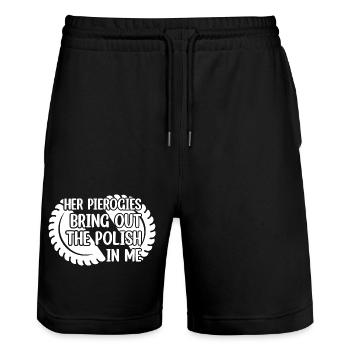 Her Pierogies Bring Out The Polish In Me Kitchen P - Stanley/Stella Unisex Bio Joggingshorts Trainer  - Schwarz - Vorne - Nik (191cm) & Marisol (170cm)