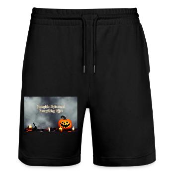 Halloween pumpkin - Stanley/Stella Trainer Unisex Organic Jogging Shorts - black - Front - Nik (191cm) & Marisol (170cm)