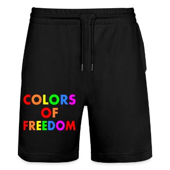 Colors of freedom - Stanley/Stella Trainer Unisex Organic Jogging Shorts - black - Front - Nik (191cm) & Marisol (170cm)
