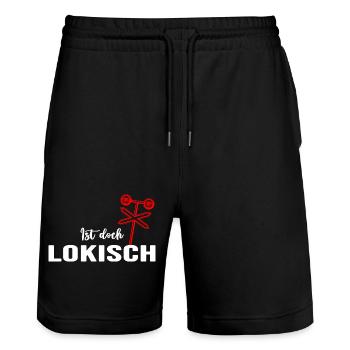 Eisenbahn Lokomotive Zug Bahnhof - Stanley/Stella Unisex Bio Joggingshorts Trainer  - Schwarz - Vorne - Nik (191cm) & Marisol (170cm)