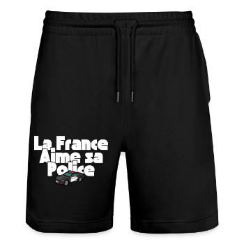 La France Aime Sa Police - Short de jogging bio TRAINER Stanley/Stella unisexe - noir - Devant - Nik (191cm) & Marisol (170cm)
