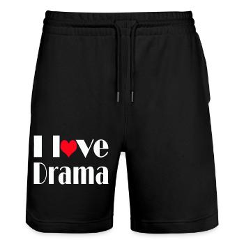 I Love Drama Quote Teacher and Student Design - Stanley/Stella Trainer Unisex Organic Jogging Shorts - black - Front - Nik (191cm) & Marisol (170cm)