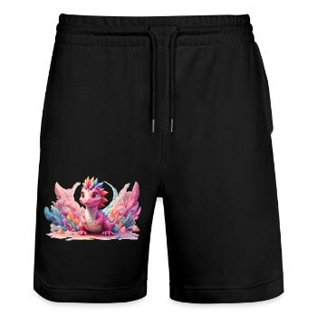 Niedlicher Drache, bunt, Fantasy, Kind, Geschenk - Stanley/Stella Unisex Bio Joggingshorts Trainer  - Schwarz - Vorne - Nik (191cm) & Marisol (170cm)