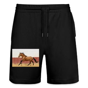 Pferd, Isibat - Stanley/Stella Unisex Bio Joggingshorts Trainer  - Schwarz - Vorne - Nik (191cm) & Marisol (170cm)
