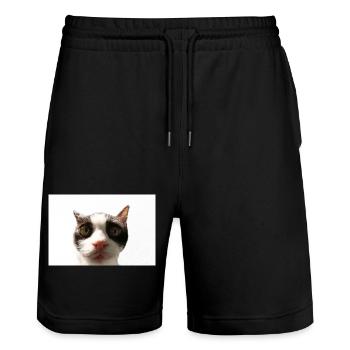 Katze - Stanley/Stella Unisex Bio Joggingshorts Trainer  - Schwarz - Vorne - Nik (191cm) & Marisol (170cm)