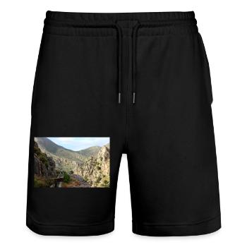 Mountain Mountains Mountain Landscape Poster - Stanley/Stella Trainer Unisex Organic Jogging Shorts - black - Front - Nik (191cm) & Marisol (170cm)