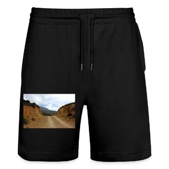 Mountain Mountains Mountain Landscape Poster - Stanley/Stella Trainer Unisex Organic Jogging Shorts - black - Front - Nik (191cm) & Marisol (170cm)