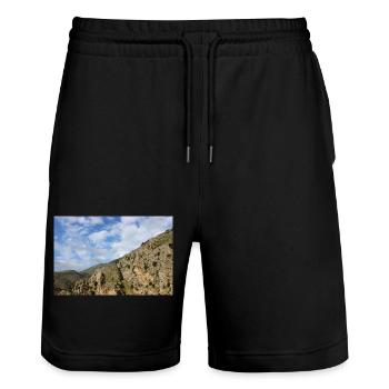 Mountain Mountains Mountain Landscape Poster - Stanley/Stella Trainer Unisex Organic Jogging Shorts - black - Front - Nik (191cm) & Marisol (170cm)