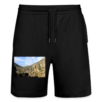 Mountain Mountains Mountain Landscape Poster - Stanley/Stella Trainer Unisex Organic Jogging Shorts - black - Front - Nik (191cm) & Marisol (170cm)